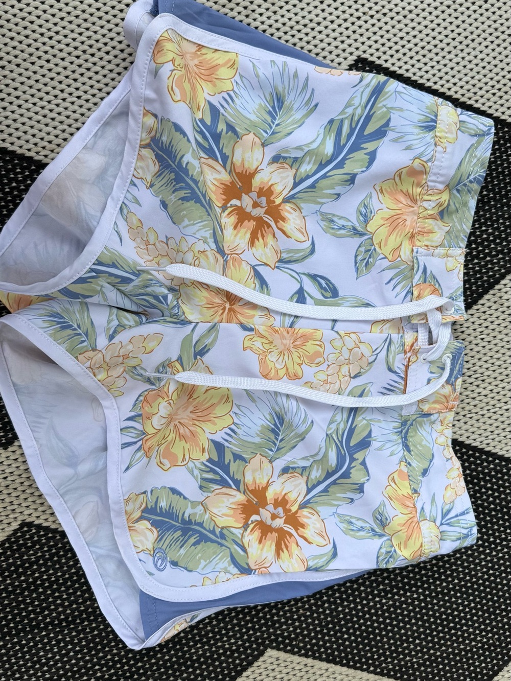 Rip Curl White Floral Athletic Shorts with Yellow & Blue